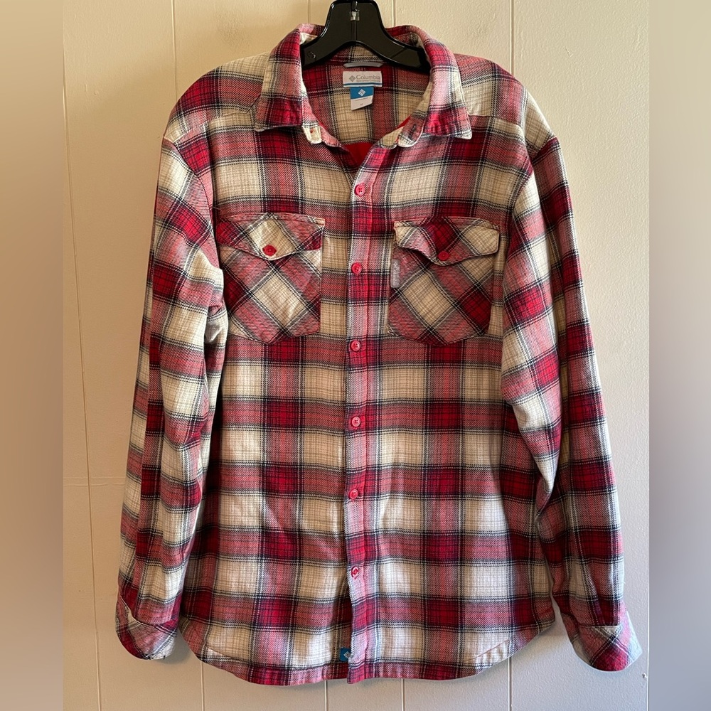 Columbia Fleece Lined Plaid Flannel Button Down Shirt